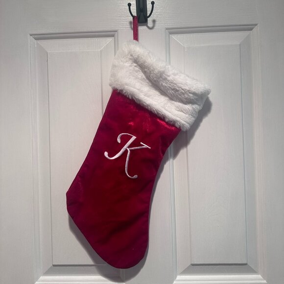 K Initial Velvet Christmas Stocking - Picture 1 of 2